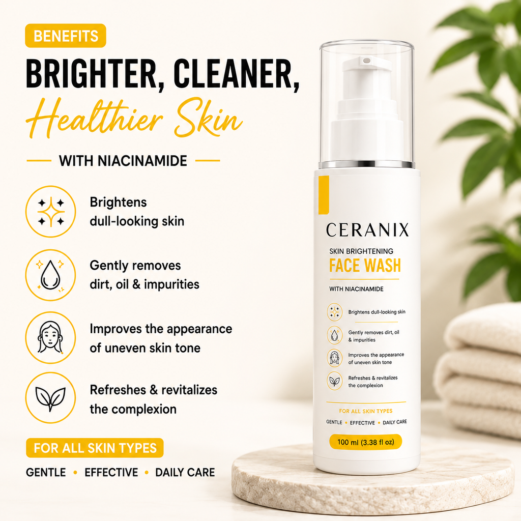 CERANIX Skin Brightening Face Wash with Niacinamide | Deep Cleansing Face Cleanser for Glowing Skin | Removes Dirt, Oil & Impurities | Suitable for All Skin Types | 100 ml