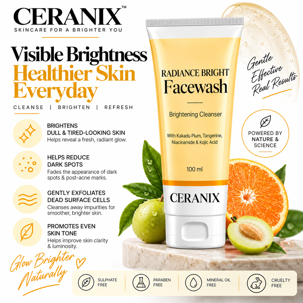 Ceranix Radiance Bright Face Wash 100ml | Brightening Cleanser with Kakadu Plum, Tangerine, Niacinamide & Kojic Acid