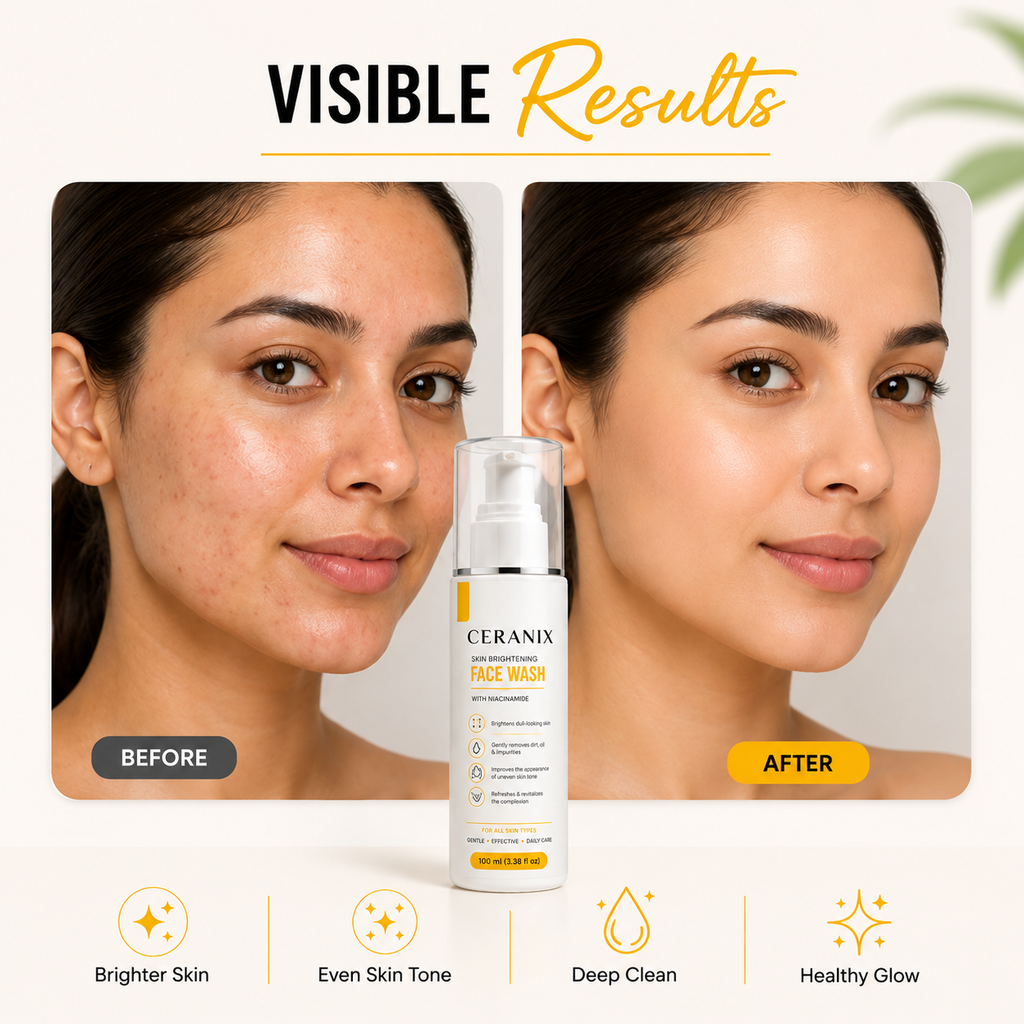 CERANIX Skin Brightening Face Wash with Niacinamide | Deep Cleansing Face Cleanser for Glowing Skin | Removes Dirt, Oil & Impurities | Suitable for All Skin Types | 100 ml