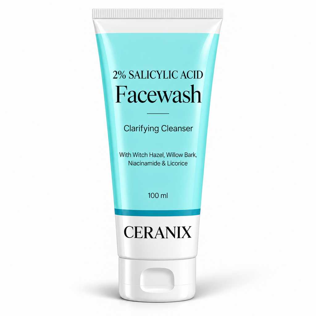 Ceranix 2% Salicylic Acid Face Wash 100ml | Clarifying Cleanser with Witch Hazel, Willow Bark, Niacinamide & Licorice | Oil Control Face Wash for Acne-Prone Skin