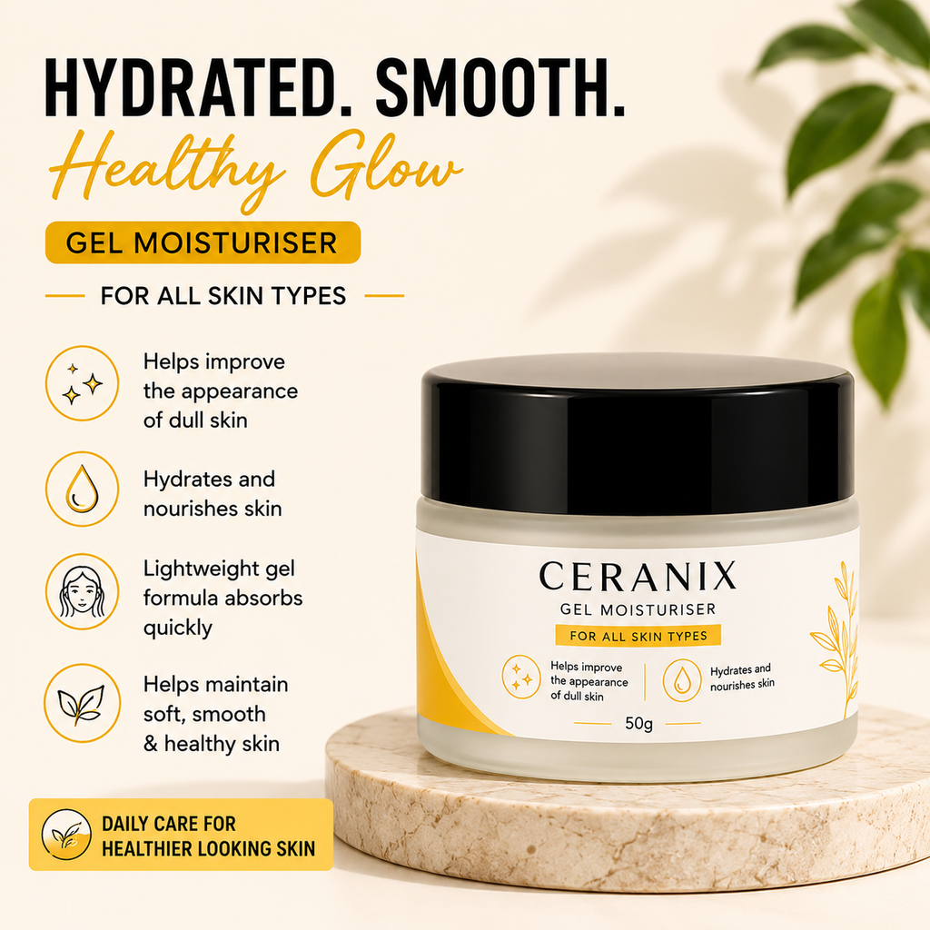 CERANIX Gel Moisturiser for All Skin Types | Lightweight Hydrating Face Moisturizer | Non-Greasy Daily Moisturiser | Soft & Nourished Skin | 50 g