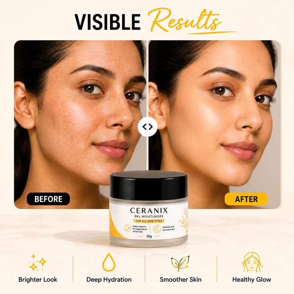 CERANIX Gel Moisturiser for All Skin Types | Lightweight Hydrating Face Moisturizer | Non-Greasy Daily Moisturiser | Soft & Nourished Skin | 50 g