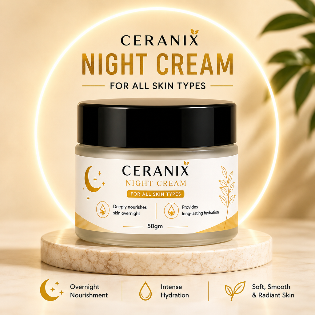 CERANIX Night Cream for All Skin Types | Deep Nourishing Overnight Face Cream | Lightweight Hydrating Night Moisturiser | Soft & Healthy-Looking Skin | 50 g