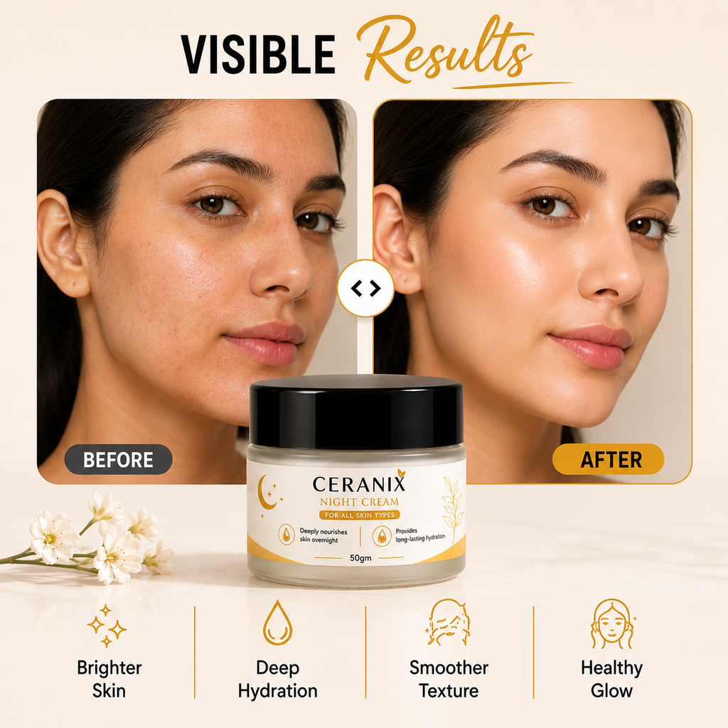CERANIX Night Cream for All Skin Types | Deep Nourishing Overnight Face Cream | Lightweight Hydrating Night Moisturiser | Soft & Healthy-Looking Skin | 50 g