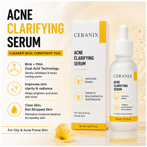 CERANIX Acne Clarifying Serum | Lightweight Face Serum for Oily & Acne-Prone Skin | Helps Unclog Pores & Improve Skin Clarity | Fast Absorbing | 30 ml