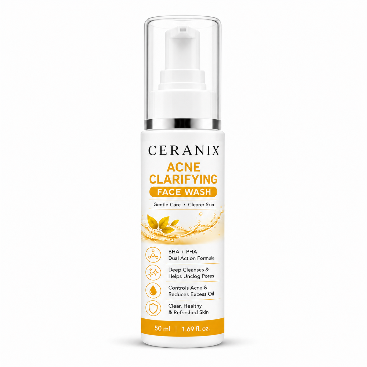 CERANIX Acne Clarifying Face Wash with BHA + PHA | Deep Cleansing Face Cleanser for Oily & Acne-Prone Skin | Removes Excess Oil & Unclogs Pores | Daily Face Wash | 50 ml