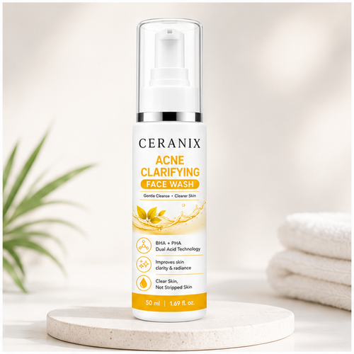 CERANIX Acne Clarifying Face Wash with BHA + PHA | Deep Cleansing Face Cleanser for Oily & Acne-Prone Skin | Removes Excess Oil & Unclogs Pores | Daily Face Wash | 50 ml