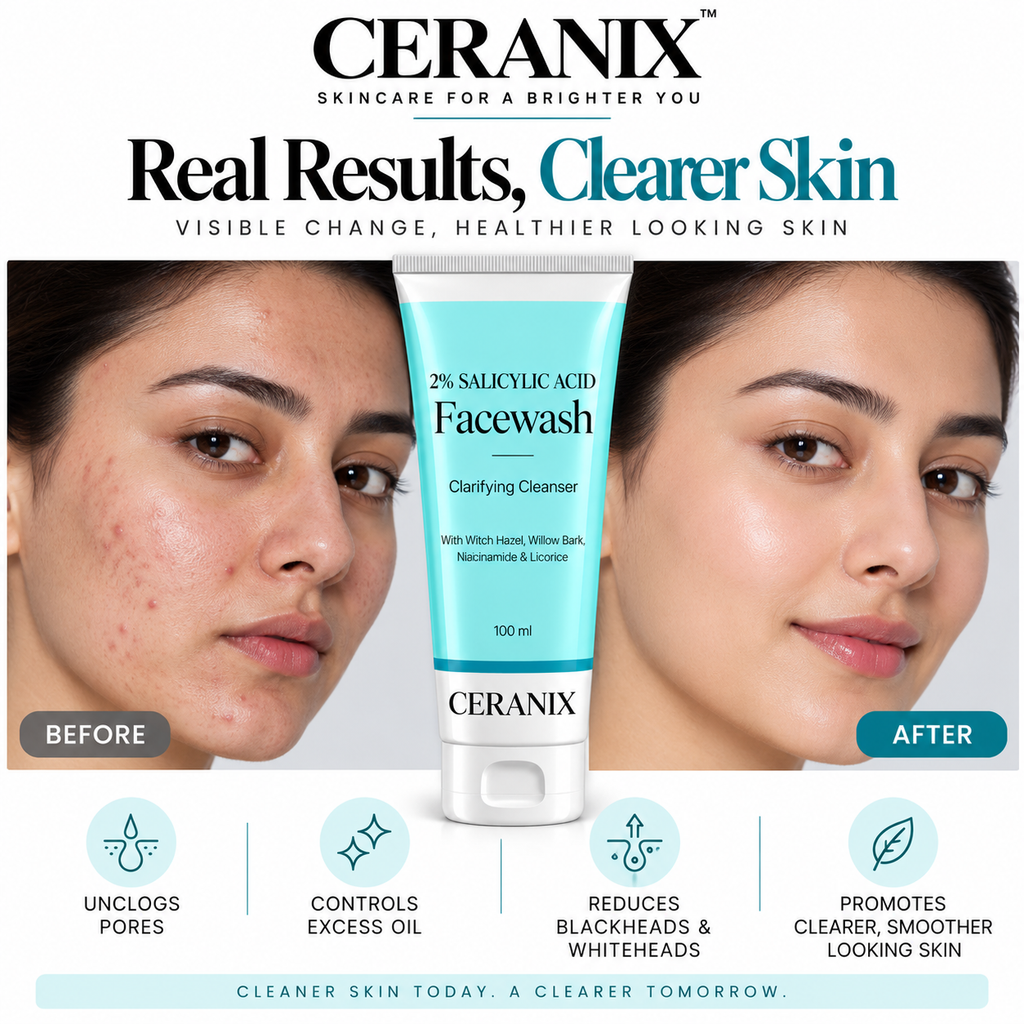 Ceranix 2% Salicylic Acid Face Wash 100ml | Clarifying Cleanser with Witch Hazel, Willow Bark, Niacinamide & Licorice | Oil Control Face Wash for Acne-Prone Skin